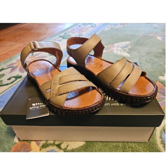 Women's Leather Sandal, Spring Step Nochella Olive Green, Size 36 (US 6) - Picture 2 of 9